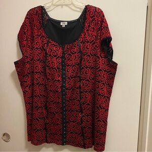Vtg Avenue Womens Top Blouse  5XL 30/33 60” Corset Front Black Red Lace Overlay